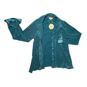 Chenault Ribbed Button Down Top Blue/Green Size Small New With Tags